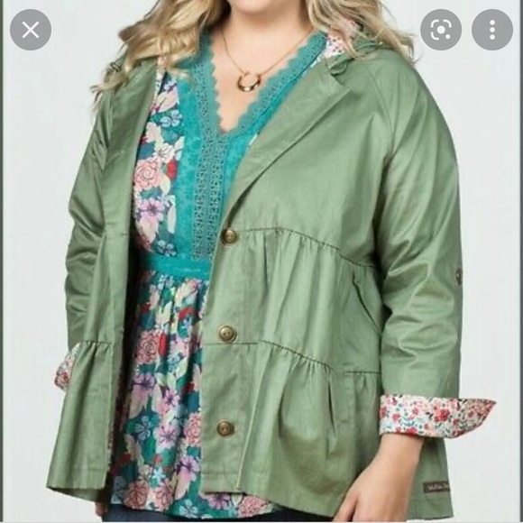 MATILDA JANE Sage Green/Pink Coral Floral Wilderness Jacket/ Raincoat,Sz XL,GUC. - Picture 6 of 6